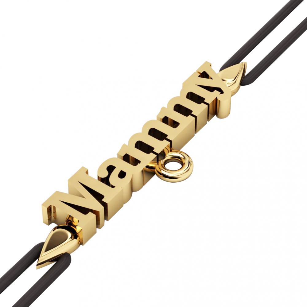 Mommy Macrame Charm Bracelet,, made of 925 sterling silver / 18k gold finish – black cord