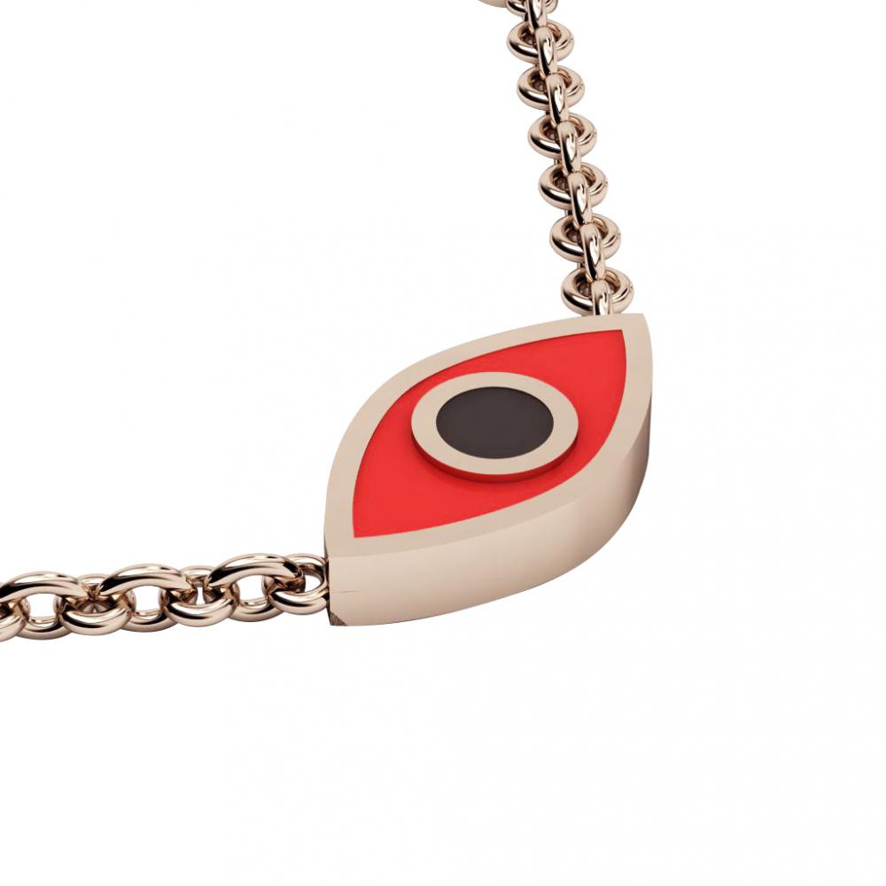 Navette Evil Eye Necklace, made of 925 sterling silver / 18k rose gold finish with black & red enamel
