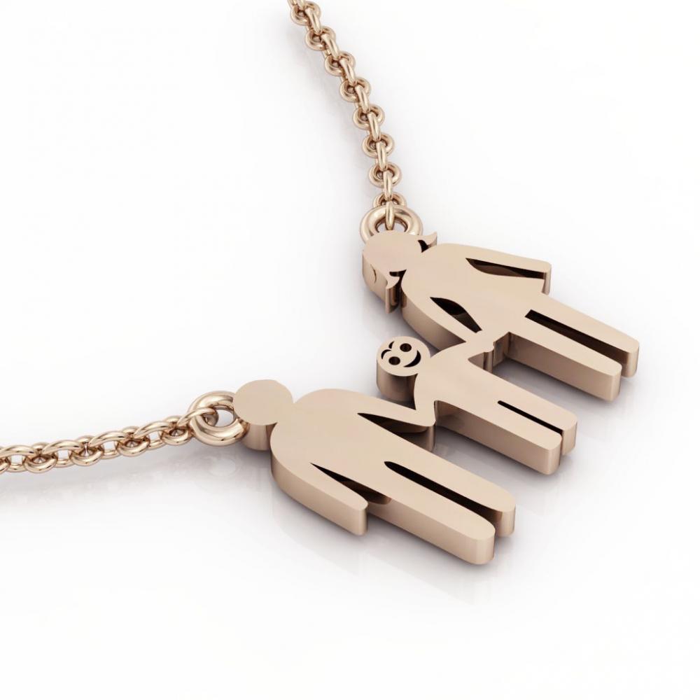 3-members Family necklace, father – son – mother, made of 925 sterling silver / 18k rose gold finish 