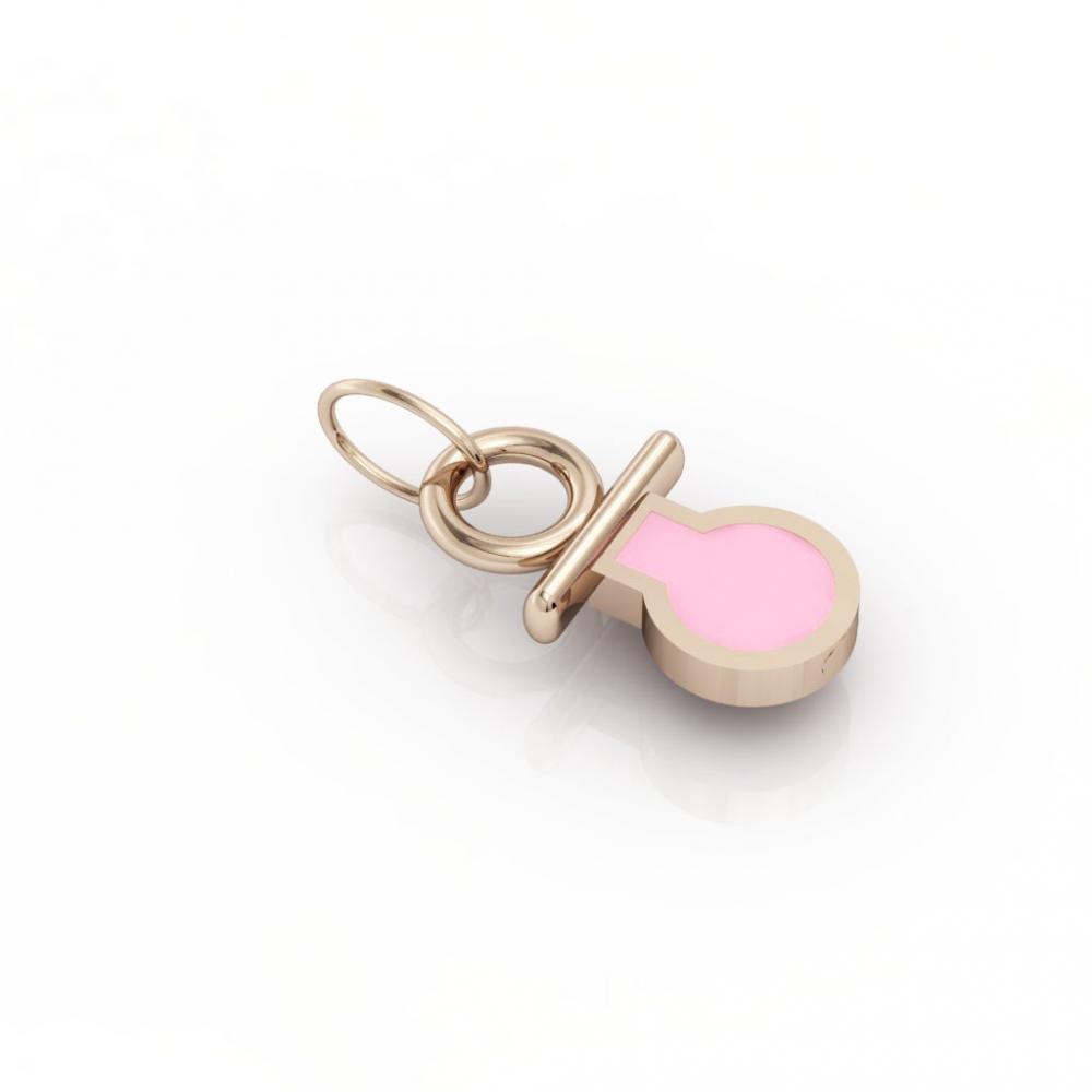 small pacifier pendant, made of 925 sterling silver / 18k rose gold finish with pink enamel