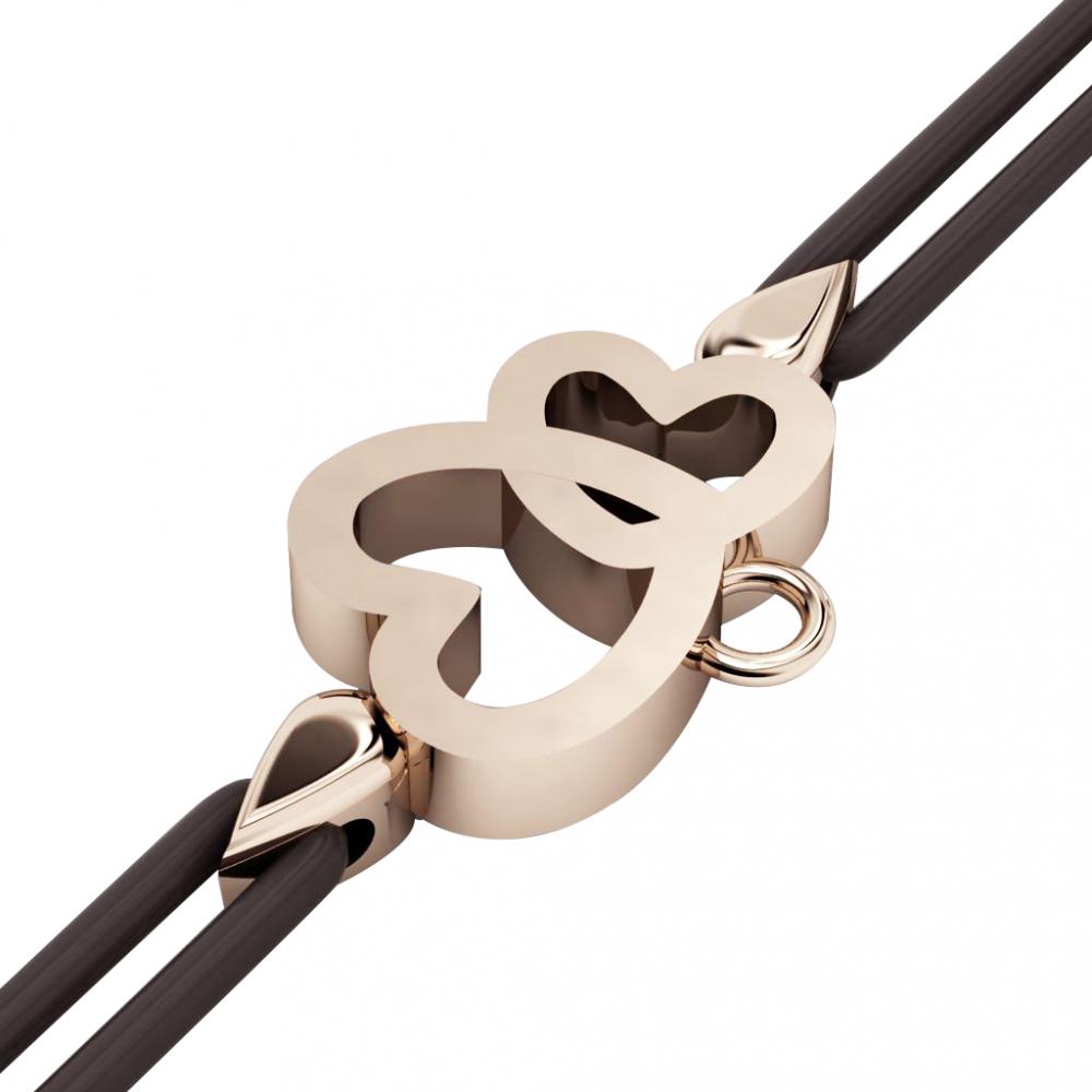 Double Heart Macrame Charm Bracelet,, made of 925 sterling silver / 18k rose gold finish – black cord