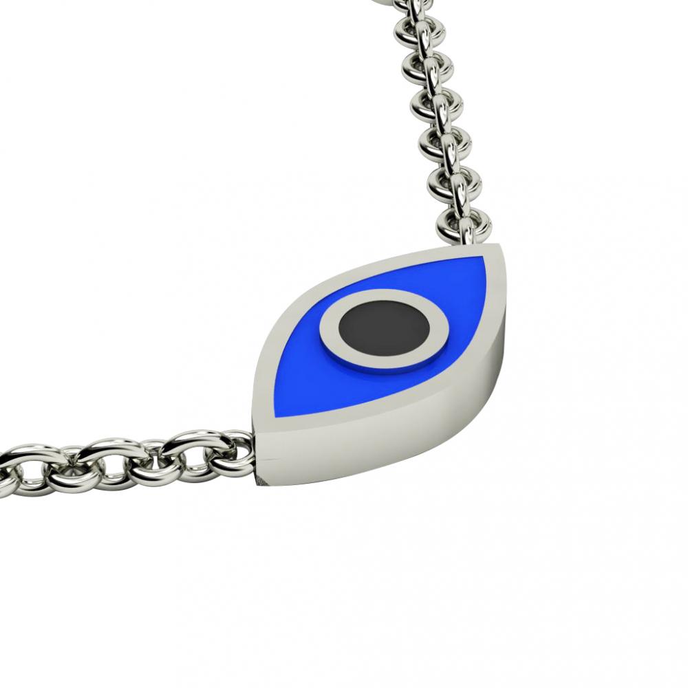 Navette Evil Eye Necklace, made of 925 sterling silver / 18k white gold finish with black & blue enamel