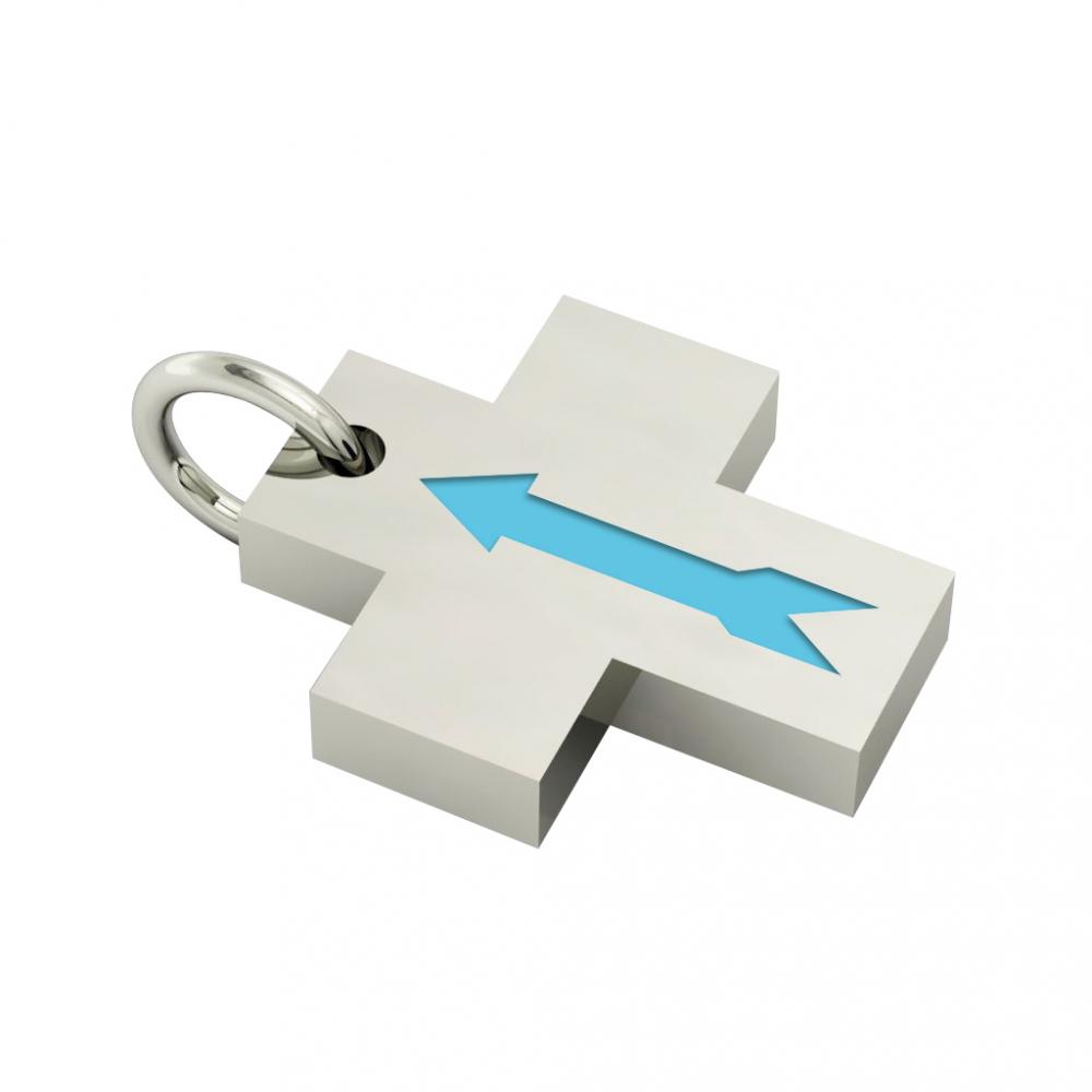 Little Cross with an internal enamel Arrow, made of 925 sterling silver / 18k white gold finish with turquoise enamel