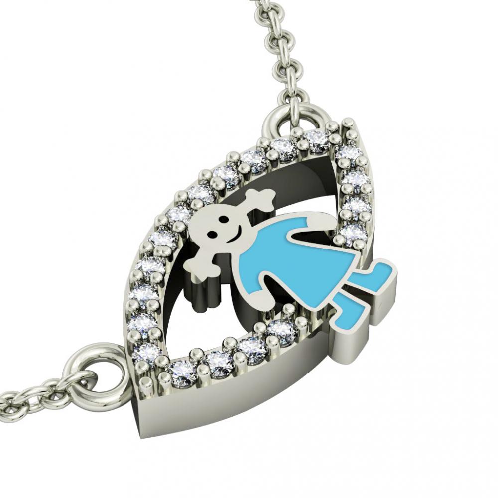 Girl Evil Eye Necklace, made of 925 sterling silver / 18k white gold finish with turquoise enamel and white zircon