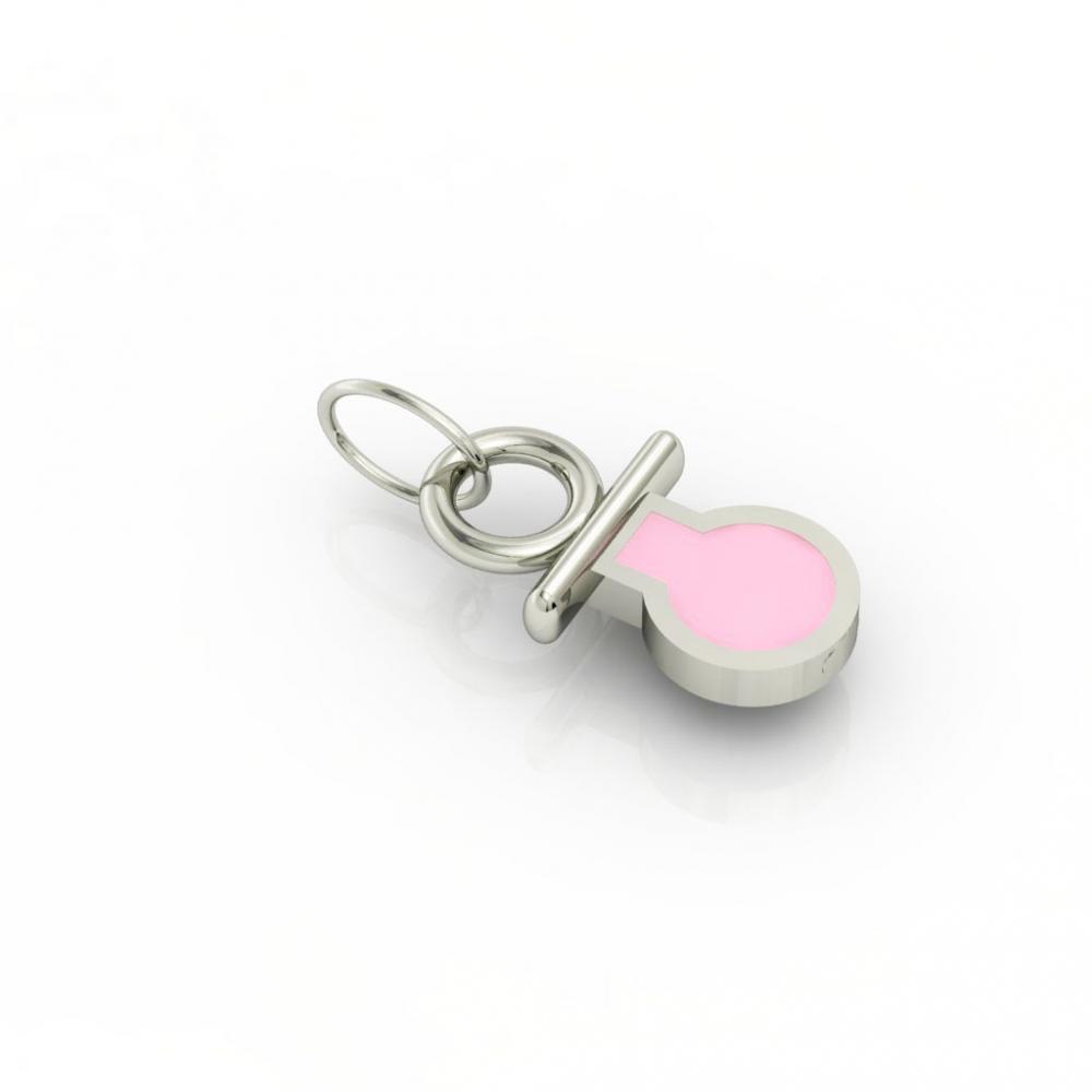 small pacifier pendant, made of 925 sterling silver / 18k white gold finish with pink enamel 