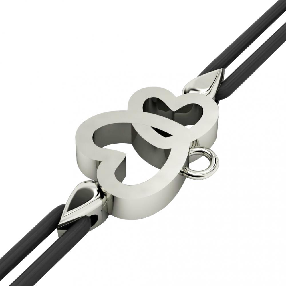 Double Heart Macrame Charm Bracelet,, made of 925 sterling silver / 18k white gold finish – black cord