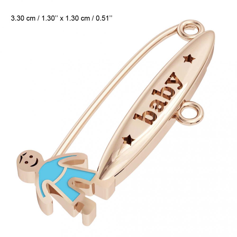 baby safety pin, boy – baby, made of 18k rose gold vermeil on 925 sterling silver with turquoise  enamel