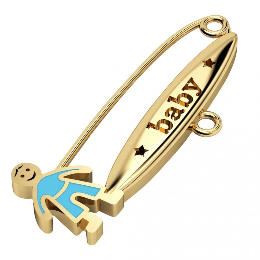 baby safety pin, boy – baby, made of 18k gold vermeil on 925 sterling silver with turquoise  enamel