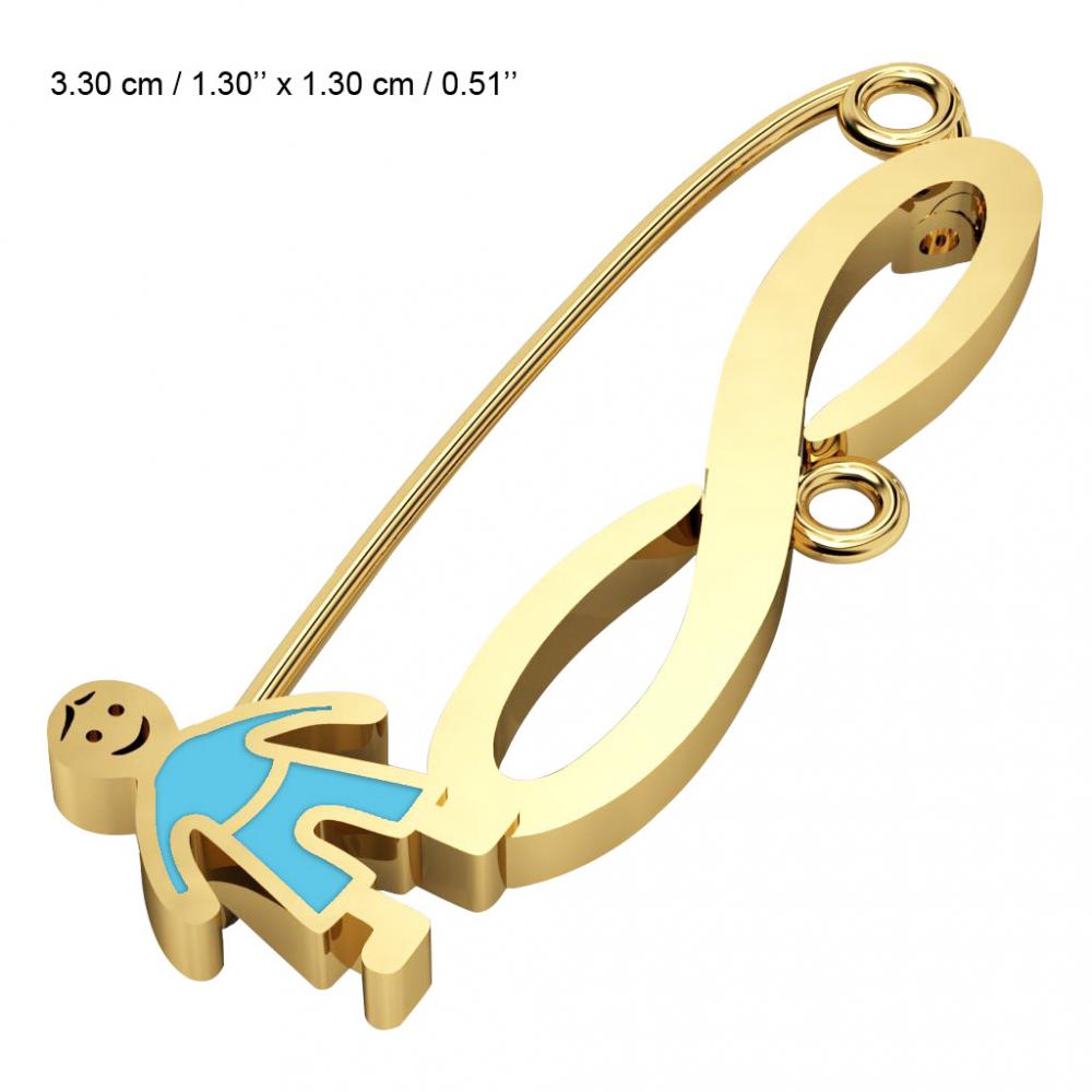 baby safety pin, boy – infinity, made of 18k gold vermeil on 925 sterling silver with turquoise  enamel