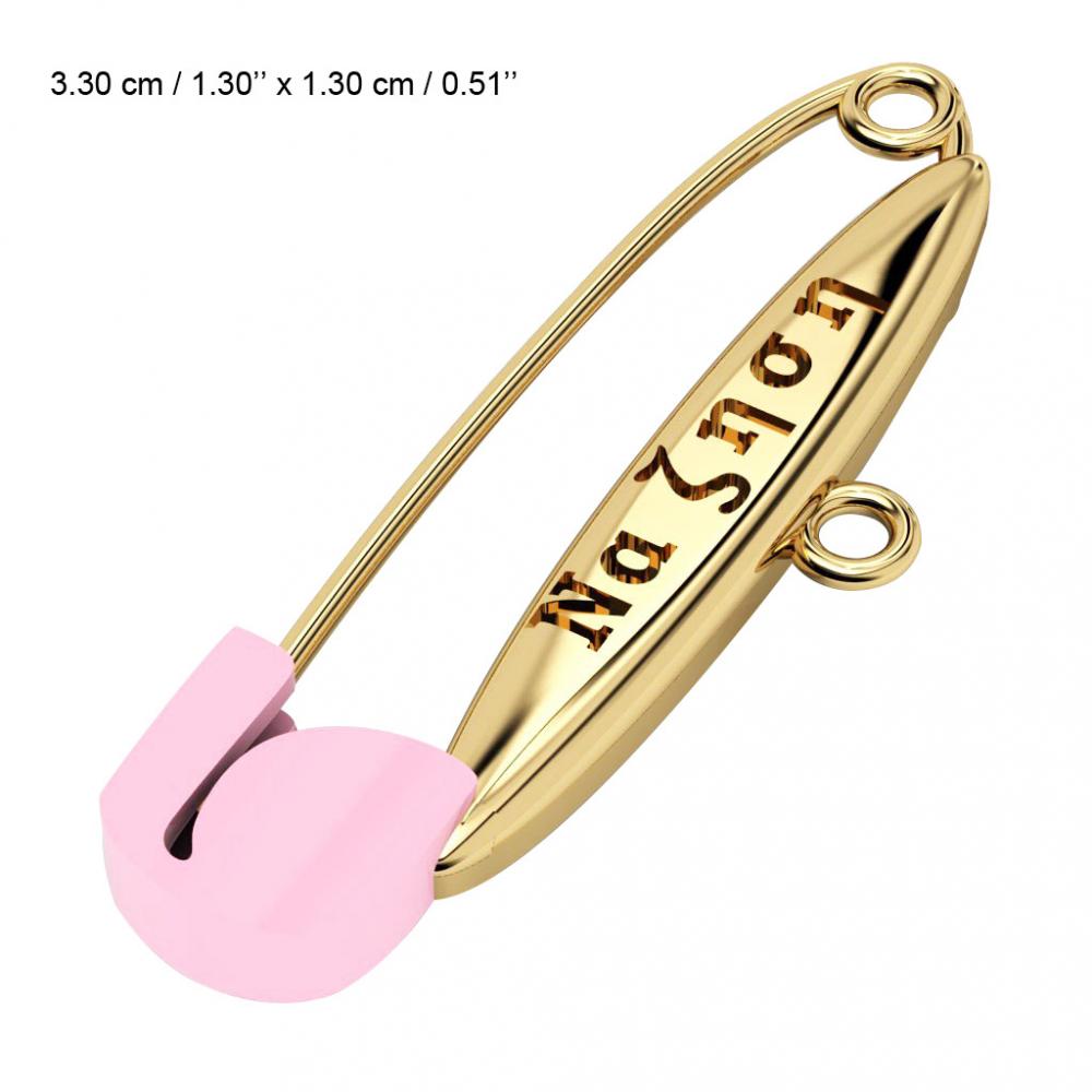 baby safety pin, classic clasp – να ζηση, made of 18k gold vermeil on 925 sterling silver with pink enamel