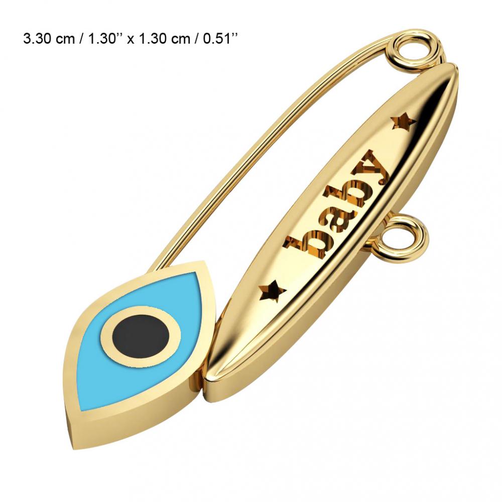 baby safety pin, navette eye – baby, made of 18k gold vermeil on 925 sterling silver with turquoise enamel