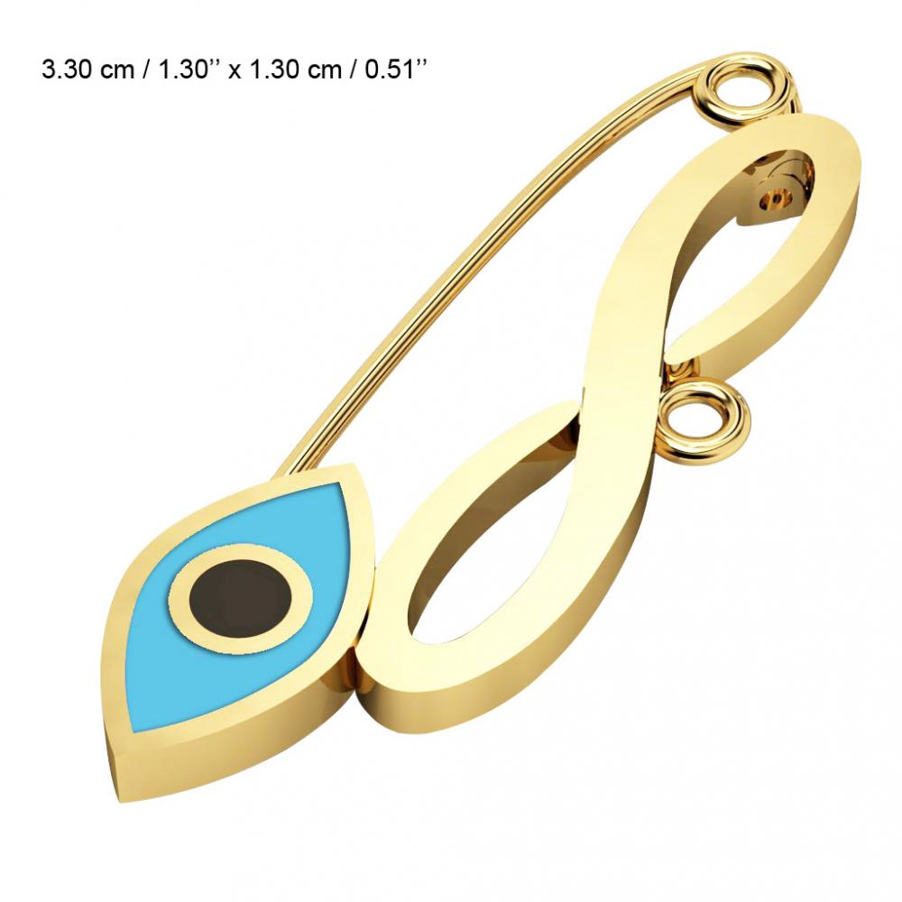 baby safety pin, navette eye – infinity, made of 18k gold vermeil on 925 sterling silver with turquoise enamel