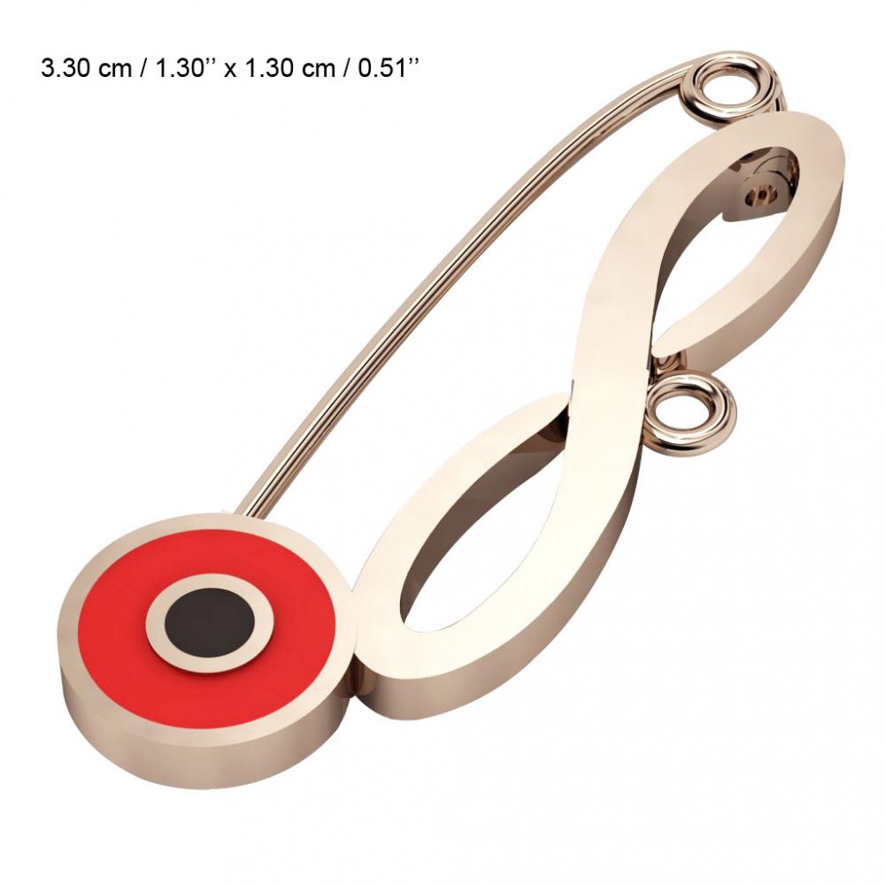 baby safety pin, round eye – infinity, made of 18k rose gold vermeil on 925 sterling silver with red enamel