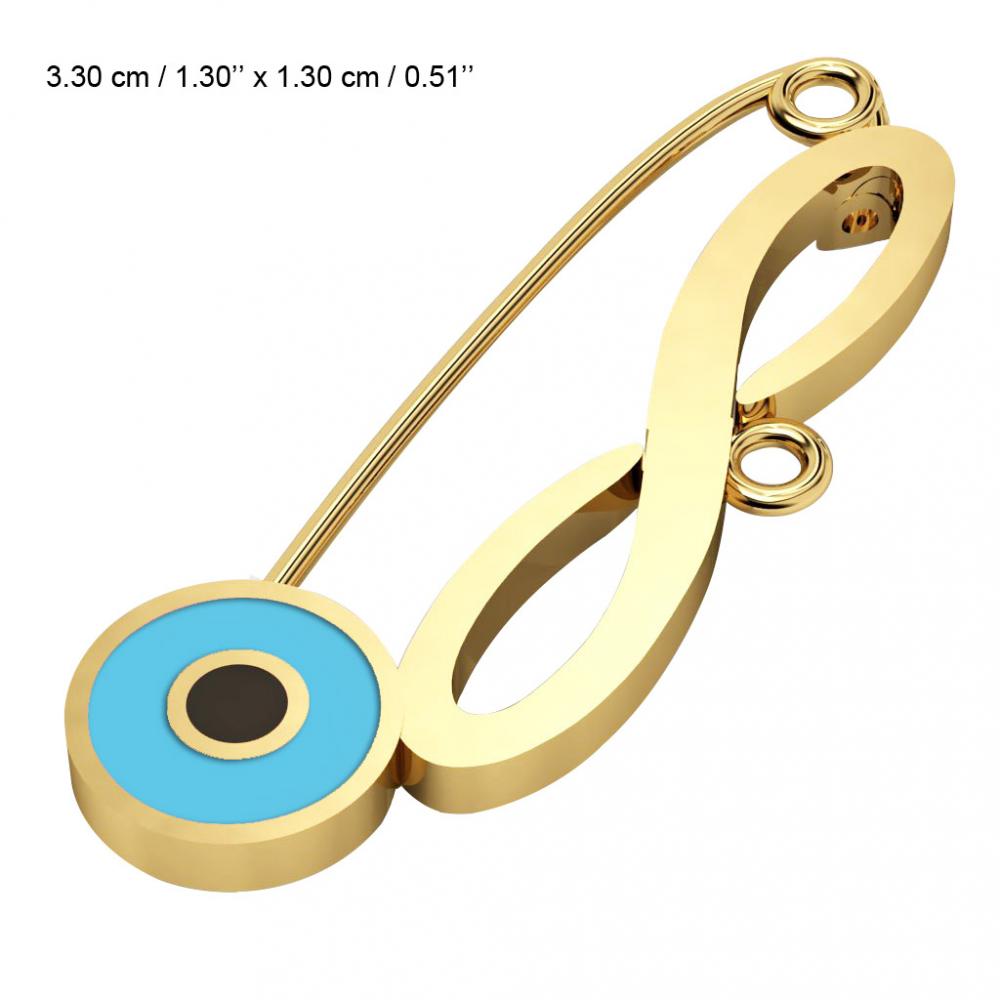 baby safety pin, round eye – infinity, made of 18k gold vermeil on 925 sterling silver with turquoise enamel